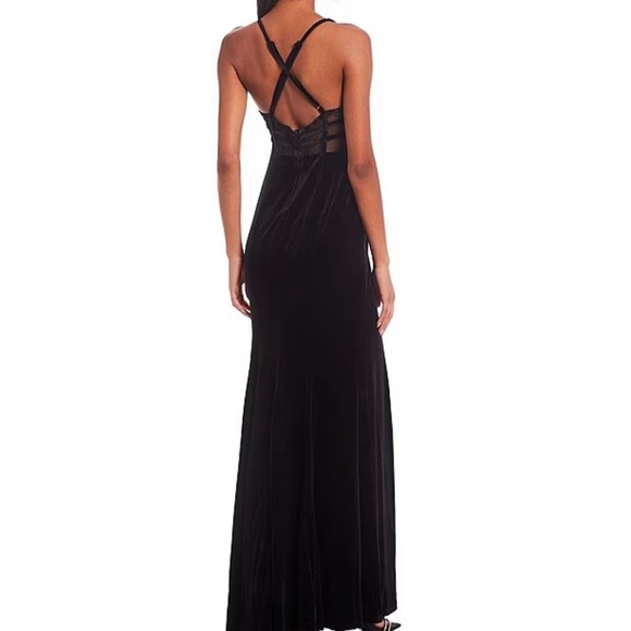 City Studio Velvet V-Neck Illusion Back Long Dress - Picture 2 of 7
